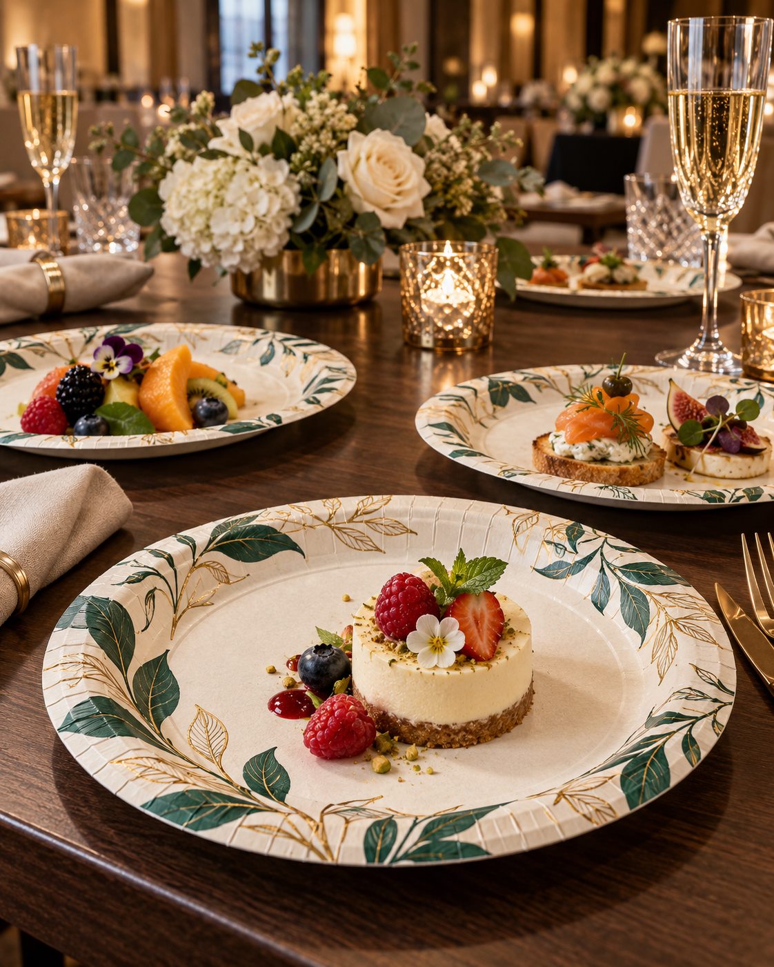 Concept dining scene with printed paper plates